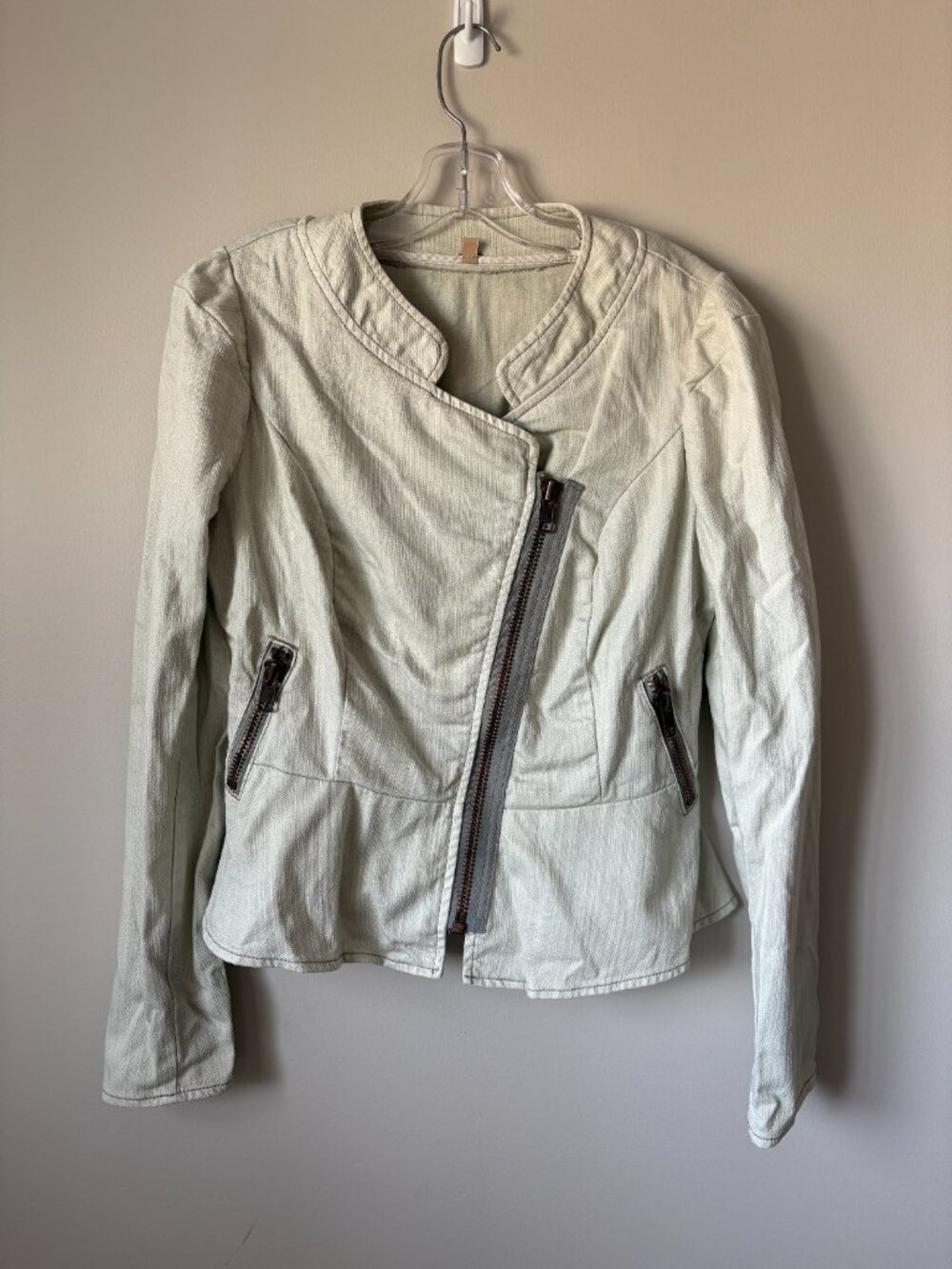 Free People Denim Jean Moto Peplum Jacket Size 6 Small S